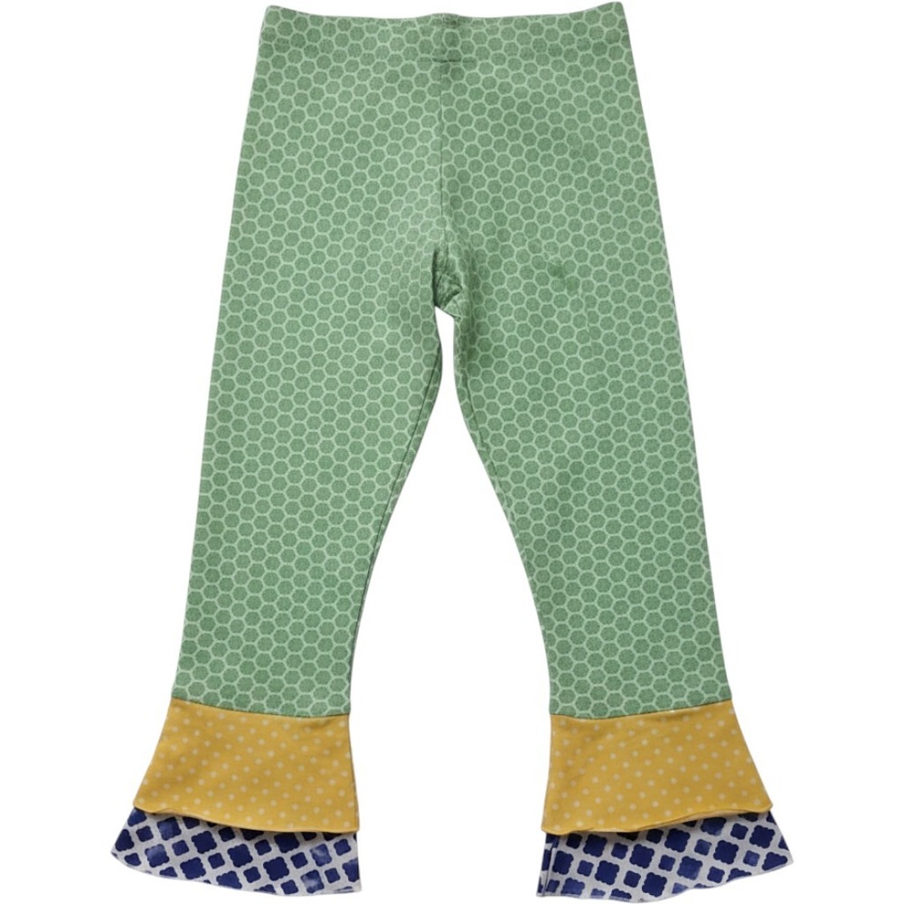 Matilda Jane Girls Green Honeycomb Ruffle Hem Leggings Size 10 Polka Dot Blue